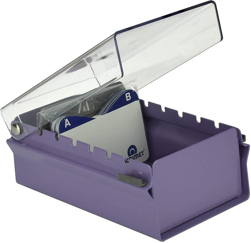 Acrimet Index Business Card Size File Holder Organizer Metal Base Heavy Duty (AZ Index Cards and Divider Included) (Purple Color with Clear Crystal Plastic Lid Cover)