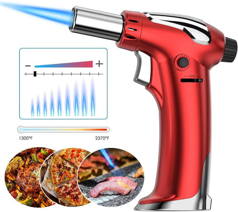 NANW Butane Torch, Refillable Kitchen Blow Torch Lighter Culinary Cooking Torch with Adjustable Flame for BBQ, Creme Brulee, Baking, Crafts and Cooking (Butane Gas not Included) (Red)