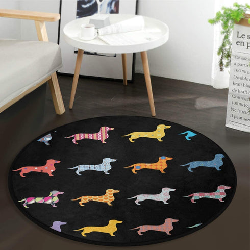Dog Cat Pet Doormat Dogs Dachshund Round Floor Mat Washable Non-Slip Indoor Outdoor Area Rug for Bedroom Living Room Home Decor 36"