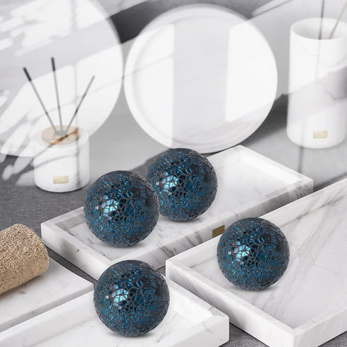 3Pcs 8cm/3.15inch Mosaic Decoration Ball Set Centerpiece Balls Gradient Mosaic Glass Solid Ball , for Centerpiece Bowls, Vases, Tables, Wedding, Party Thanksgiving Christmas Decoration (Black Blue)