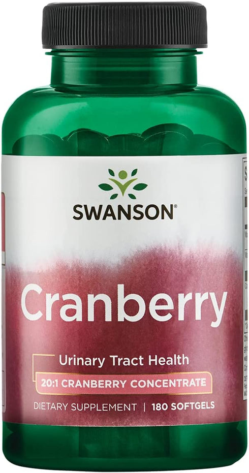 Swanson Cranberry - Supports Urinary Tract Health, Bladder Control, and Promotes Healthy Kidney Function - Cranberry Supplement Made with 20:1 Cranberry Juice Concentrate - (180 Softgels)