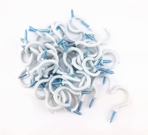 Yueton 50pcs Vinyl Coated Screw-in Ceiling Hooks Cup Hooks (White)