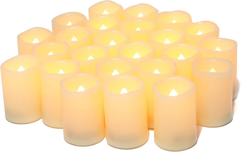 Flameless Flickering Votive Tea Lights Candles Bulk Battery Operated Set of 24 Fake Candles/Flickering Tealights LED Candle for Garden Wedding,Party, Christmas Decorations etc (Batteries Included)
