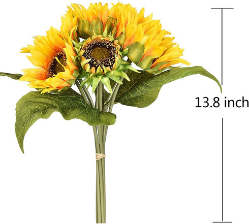 XD MEXL Artificial Sunflowers Arrangement Bouquet, Large Fake Summer Silk Sunflower Artificial, 7 Flowers Per Bunch for Home and Wedding Decoration