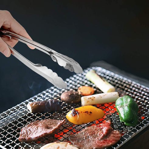 Emoly 6 Pack Stainless Steel Serving Tongs Metal Cooking Tongs with Scalloped Gripping Edge Kitchen Tongs for Serving Appetizers, Desserts, Salads, Barbecue and Cooking (9-Inch, Silver)
