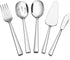 5-Piece Serving Utensils, E-far Stainless Steel Square Edge Hostess Serving Set for Buffet Party Kitchen Restaurant, Mirror Finished & Dishwasher Safe