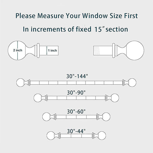 Curtain Rod for Window 30" to 60", 1" Single Curtain Rod Set with Brackets, Stainless Steel Curtain Rod, Decorative Window Curtain Rods for Kitchen Bedroom, Black