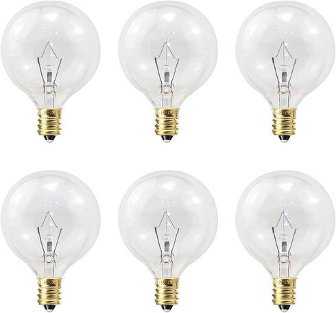 ETwinCoo Wax Warmer Bulbs, G50 25 Watt Light Bulbs for Full Size Scentsy Warmers, G16.5 Globe E12 Base Clear Scentsy Light Bulbs for Wax Warmers - Long Life-Span and Melt Wax Fast, 120 Volt (6 Pack)