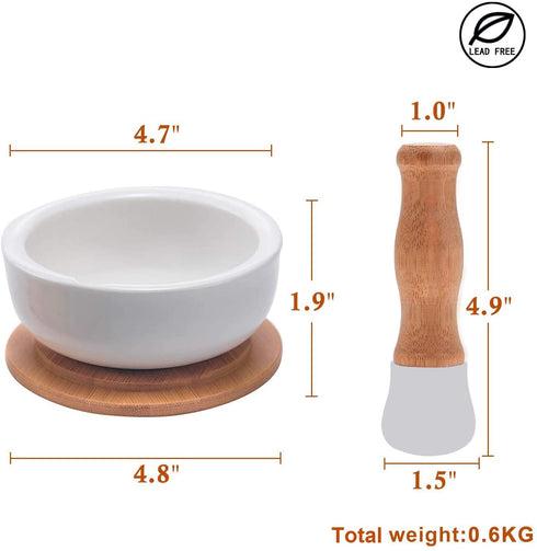 Porcelain Mortar and Pestle Set Pill Crusher, Spice Grinder, Herb Bowl, Pesto Powder Molcajete for Salt - Plus Lid/Non-Slip Base