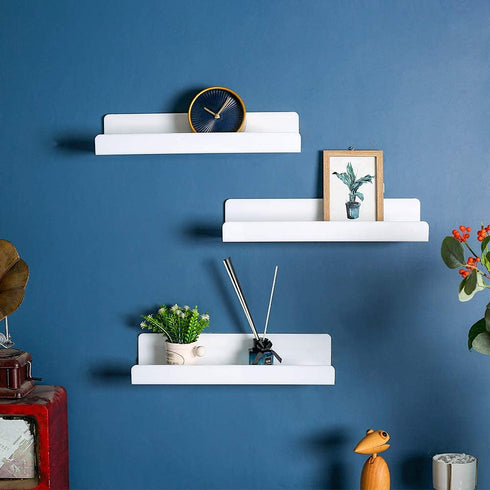 IEEK 15 Inch White Floating Wall Shelf,Modern Picture Display Ledge and Wall Book Shelves for Kids Room,Wall Storage Rack for Bedroom/Living Room/Office,Set of 3