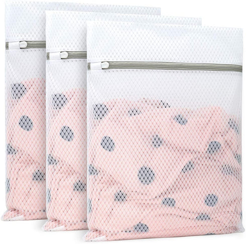 3Pcs Durable Diamond Mesh Laundry Bags for Delicates 12 x 16 Inches (3 Medium)