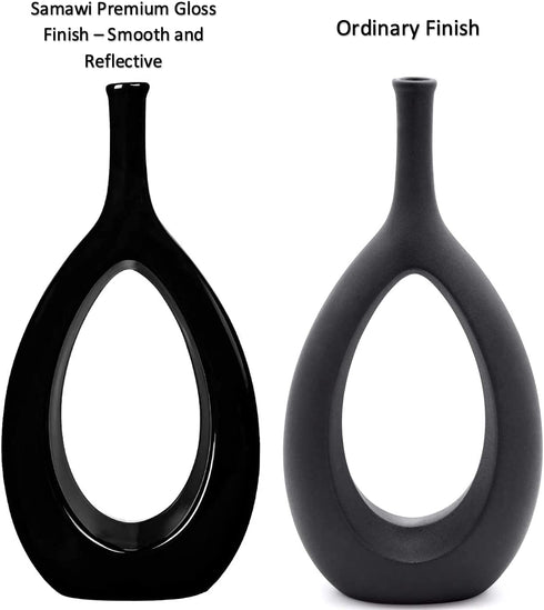 Samawi Black Ceramic Vase for Decor Ceramic Vase Circle Donut Oval Vase Tall Black Vase Hollow Vase Decorative vase for Table Kitchen Home Flowers Tall Black Vase Centerpieces Wedding Vase Modern