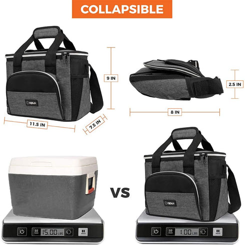 OPUX Insulated Collapsible Soft Cooler 9 Quart | Lunch Bag for Men, Small Travel Cooler for Camping, Family, BBQ, Picnic, Beach, Car, Soft-Sided Leakproof Lunch Box for Work | Fits 16 Cans (Charcoal)