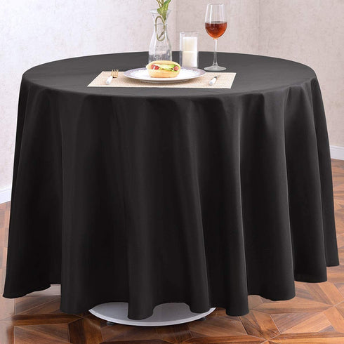 EVENTSDECO Round Tablecloth Black Table Cloth 132 Inch Polyester Fabric Table Cloths for Banquet Party Dining Buffet and Vendor