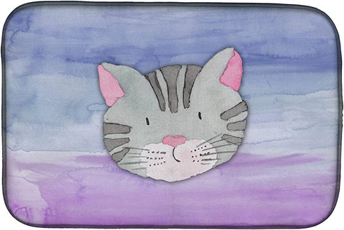 Caroline's Treasures BB7355DDM Absorbent Dish Drying Mat for Kitchen Counter Cat Face Watercolor Dish Drying Mat, 14 x 21", multicolor