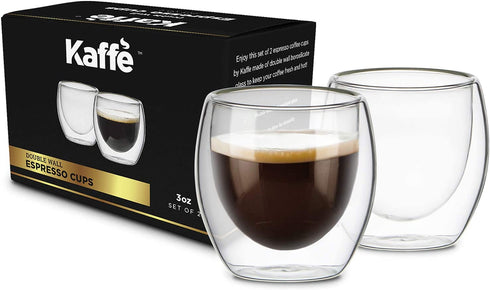 Kaffe 3oz Small Espresso Cups. Double-Wall Borosilicate Glass Coffee Cups. Set of 2 (Two)