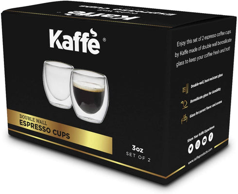 Kaffe 3oz Small Espresso Cups. Double-Wall Borosilicate Glass Coffee Cups. Set of 2 (Two)