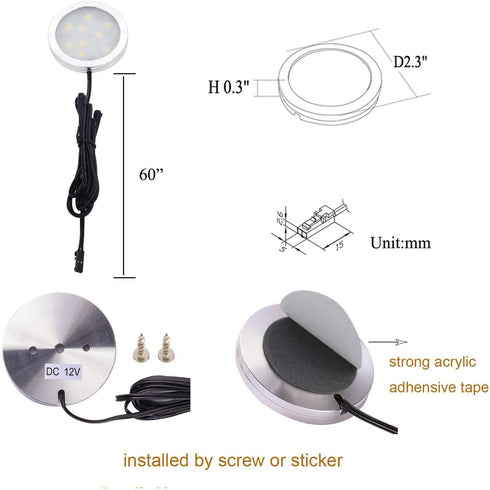 AIBOO Under Cabinet LED Puck Lighting Kit Black Cord with Touch Dimmer Switch for Kitchen Showcase Cupboard Closet Lighting 3 Lights 6W (Daylight White)