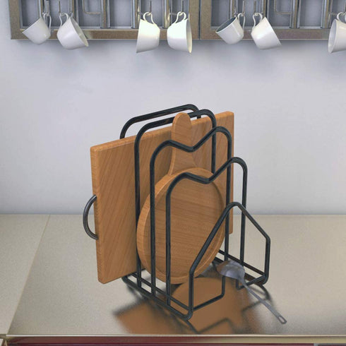 Cutting Board Rack Holder Chopping Board Organizer Stand Kitchen Pot Pan Lids Rack Organizer Flat Steel 4.92?x5.72?x8.46? (Black)