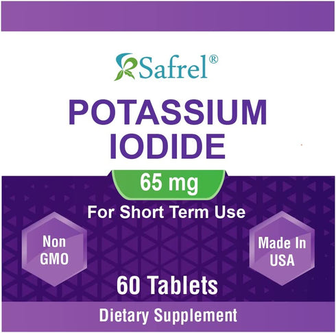Safrel Potassium Iodide 65 mg, 60 Tablets | Thyroid Support | Made in USA | Non-GMO Verified | Ki Pills Potassium Iodine Tablets - YODO Naciente (60 Count (Pack of 1))