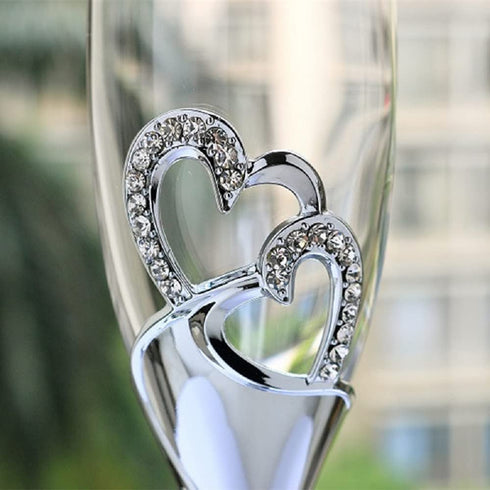 Wedding Champagne Goblets Toasting Flute Glasses for Bride and Groom Creative Deluxe Glass Cups with Rhinestone Rimmed Heart Decoration Gift Set