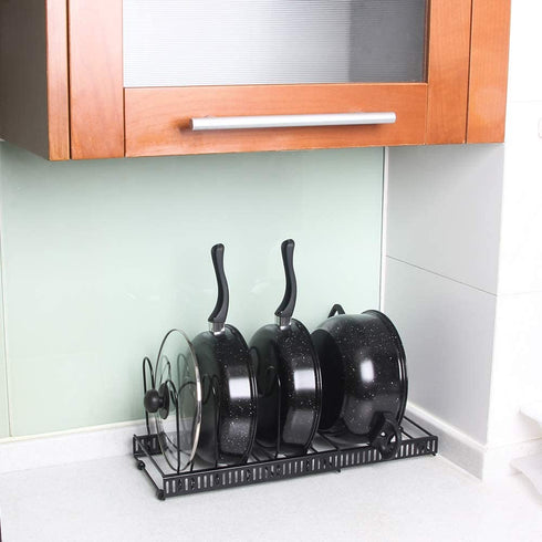 Pot and Pan Organizer for Cabinet Lid Holder Expandable, Tomorotec Attom Tech Home Cabinet Pot Lid Storage Rack Organizer for Frying Pan Kitchen