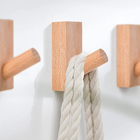Wood Wall Hooks-(3 Beech Wood Hooks) TAOIFY Handmade Natural Wooden Hooks, Wall-Mounted Hooks, can Hang Clothes, Hats, Hangers, Towels, Heavy Objects