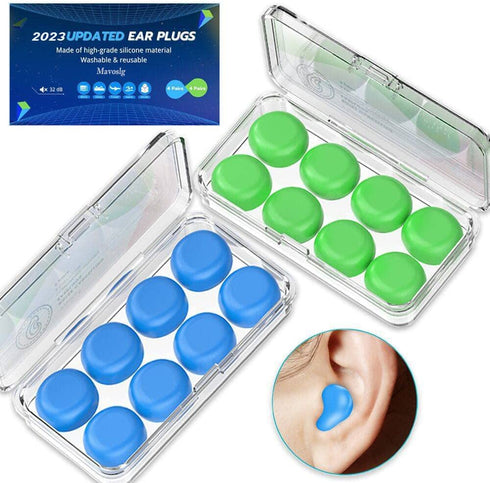 Ear Plugs for Sleeping Swimming, 8 Pair Reusable Silicone Moldable Noise Cancelling Earplugs for Shooting Range, Swimmers, Snoring, Concerts, Airplanes, Travel, Work, Studying