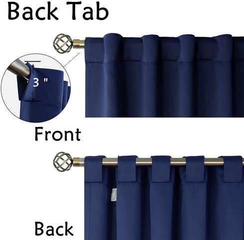 BGment Rod Pocket and Back Tab Blackout Curtains for Bedroom - Thermal Insulated Room Darkening Curtains for Living Room, 42x63 inch, 2 Window Curtain Panels, Navy Blue