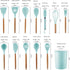Crosea 12Pcs Silicone Cooking Kitchen Utensils Set with Holder,Wooden Handles Cooking Tool,BPA Free,Non Toxic Turner Tongs Spatula Spoon Kitchen Gadgets Set for Nonstick Cookware (Green)