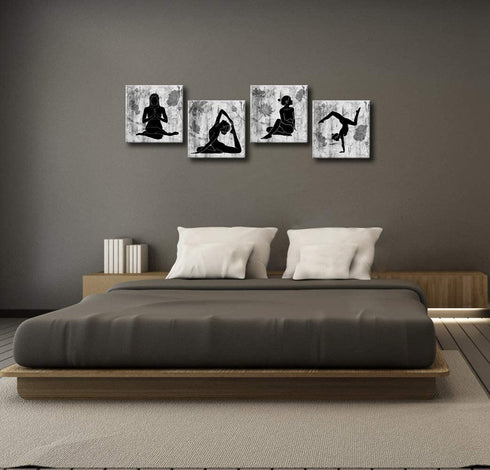 Kolo Wall Art Abstract Yoga Wall Art Canvas Prints 4 Panels Black and White Zen Painting Picture with Lotus Flower Modern Wall Decor Framed for Home Wall Decoration 12"x12"x4 pcs (12"x12"x4 Panels)