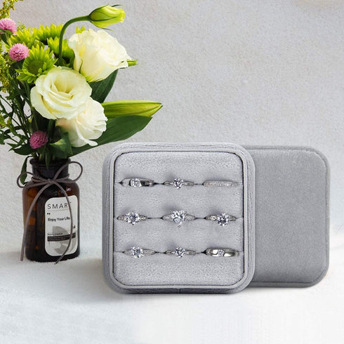 DesignSter Travel Ring Organizer Box - Premium Handmade Velvet Jewelry Storage Case/Small Portable Jewellery Earring Gift Collection for Wedding Birthday Christmas Day