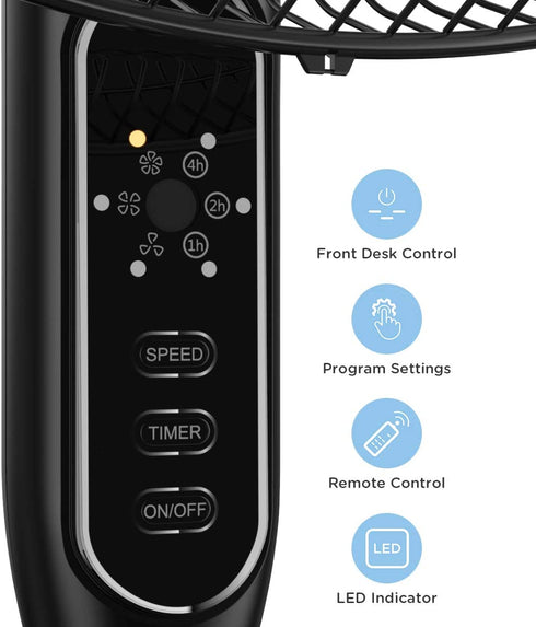 PELONIS 16'' Pedestal Remote Control, Oscillating Stand Up Fan 7-Hour Timer, 3-Speed and Adjustable Height, PFS40A4BBB, Supreme 16"-Black