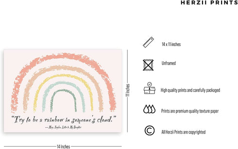 Herzii Prints Maya Angelou Quotes Wall Art Rainbow Decor - Boho Classroom Rainbow Decor, Inspirational Quotes Wall Art, Neutral Rainbow Decor Try To Be A Rainbow Quote Nursery Posters (14x11 UNFRAMED)
