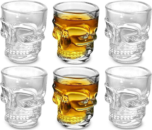King International 1.5 Oz Shot Glass , Skull Face Heavy Base Shot Glass Set, Whiskey Shot Glass 6-Pack Perfect for Wine Tasting, Tequila, Shooter, Cocktail Pourer, Jigger-clear glass shot glasses-60ml