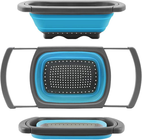 Qimh Colander Collapsible, Colander Strainer Over the Sink Food Colanders Strainers with Extendable Handles, 6-Quart, Dishwasher-Safe Kitchen Folding Strainer for Pasta, Veggies and Fruits
