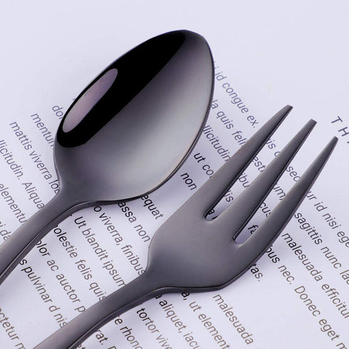 Color ME 5.4 inch Black Coffee Spoons and Cake Fork Set, 10 pcs Stainless Steel Teaspoons Dessert Forks Set