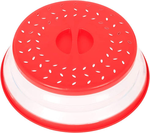 Emoly Collapsible Microwave Cover, Easy Grip Food Splatter Cover Colander Strainer Splatter for Fruit Vegetables, Bap Free and Non-Toxic - Red