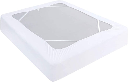 Box Spring Cover California King Size, Elastic Fabric Wrap Around 4 Sides Bed Skirt, Sleek Alternative for Bed Skirts for Hotel/Home, Fits Box Springs up to 13, White