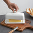 Nucookery White Porcelain Butter Dish - Clean Table Design - Ceramic Butter Dish with Lid for Countertop with Raised Non-Slip Strip - Holds 1 Standard Butter Stick - Easy to Clean & Dishwasher Safe
