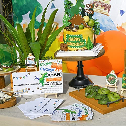 Watercolor Dinosaur Party Invitation Cards - 20 Sets Fill-in Invitations with Envelopes Dino Party Supplies for Boys Birthday Invites Double-sided Printed Eco-friendly T-Rex Cards
