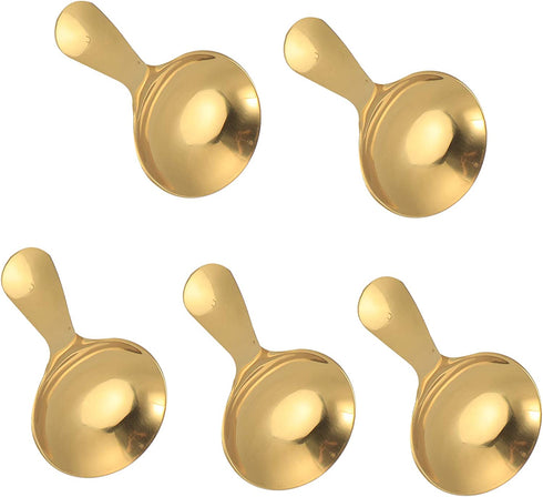5Pcs Ice Cream Scoop, Mini Stainless Steel Short Handle Spoon for Tea Coffee Dessert Sugar Condiment Kids Eating(Gold)