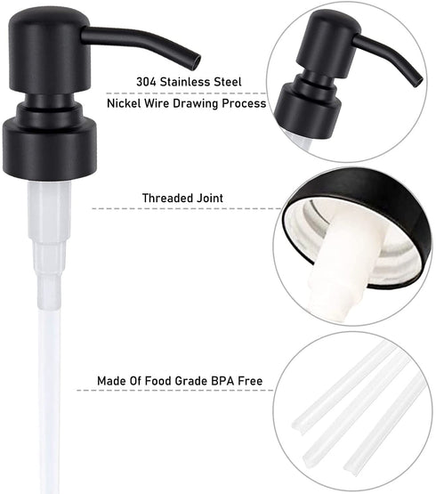 okasi Soap Dispenser Replacement Pump,2pack Black-Colored Brushed Metal Lotion Pump Parts,Soap Dispenser Pumps Fit Standard 8oz 16oz Boston Round Bottles, Stainless Steel
