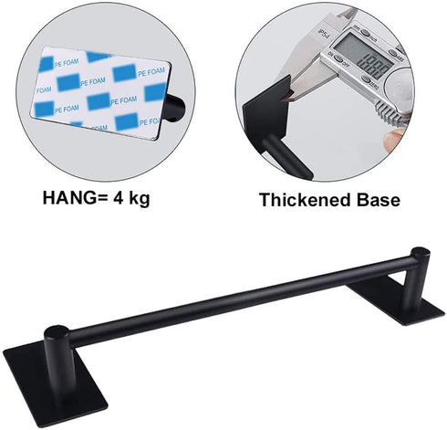 NearMoon Self Adhesive Bathroom Towel Bar - Stainless Steel Bath Wall Shelf Rack Hanging Towel Stick On Sticky Hanger Contemporary Style, NO Drilling (Matte Black Finish, 24-Inch Towel Rack)