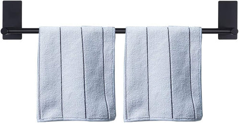 NearMoon Self Adhesive Bathroom Towel Bar - Stainless Steel Bath Wall Shelf Rack Hanging Towel Stick On Sticky Hanger Contemporary Style, NO Drilling (Matte Black Finish, 24-Inch Towel Rack)