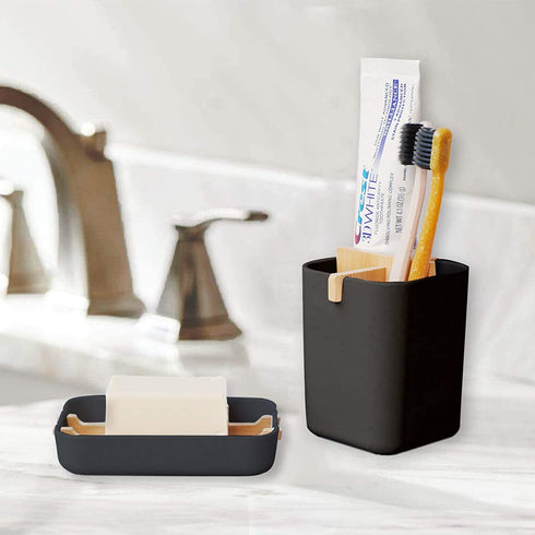 OAKART Bamboo Soap Dish with Drain Tray for Shower Bathroom Tub 100% Natural Fiber 2pcs (Black)