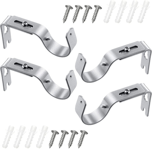 Frienda 4 Pieces Curtain Rod Brackets General Adjustable Curtain Brackets Valance Support Holders Curtain Rod Holder Wall Bracket Hooks with Screws for 1 Inch Diameter Curtain Rod (Painted Silver)