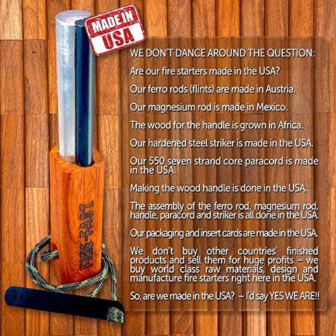 Fire-Fast Trekker. Best Emergency Waterproof Survival Fire Starter. Magnesium and Euro Fire Steel Ferro Rod. Compact Durable Tool for Bushcraft, Camping, Backpacking, Hiking, Hunting, or Bug Out Bag.