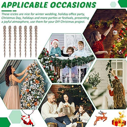 60 Pieces Twisted Icicle Ornament Christmas Tree Glitter Spiral Strip Hangings for Holiday Party Wedding Accessories, 5.1 Inch (Champagne)