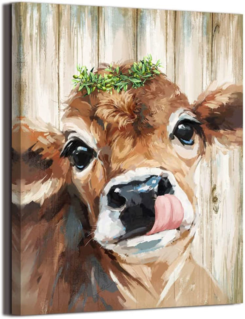 Country Farmhouse Bathroom Cute Cow Decor canvas print picture wall art retro style nice present Placed in Home Bedroom Office Study fireplace kitchen Bedroom Dining Room 12X16€œ €¦